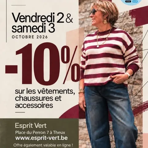 LE WEEKEND DU CLIENT CHEZ ESPRIT VERT. Ce vendredi 2 & samedi 3 octobre, on vous gâte avec -10 % sur les vêtements, chaussures et accessoires