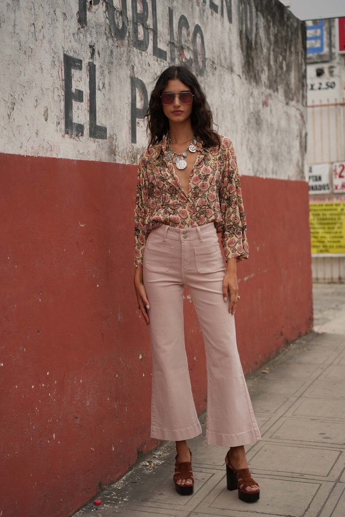 Jeans flare court - Elenette - rose des bois — vue 2
