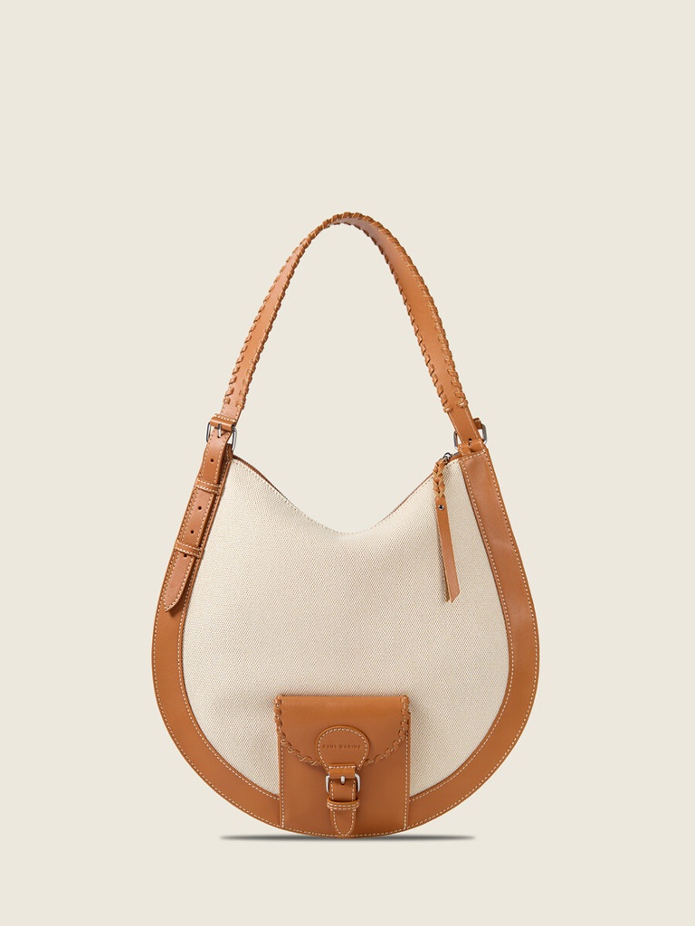 Sac cuir hobo noir femme - Paul Marius - LeHobo M - Escapade - Toile Beige — vue 2