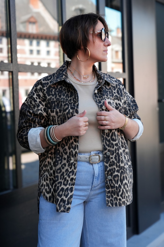 Surchemise en jeans oversized - Max - Léopard camel — vue 2