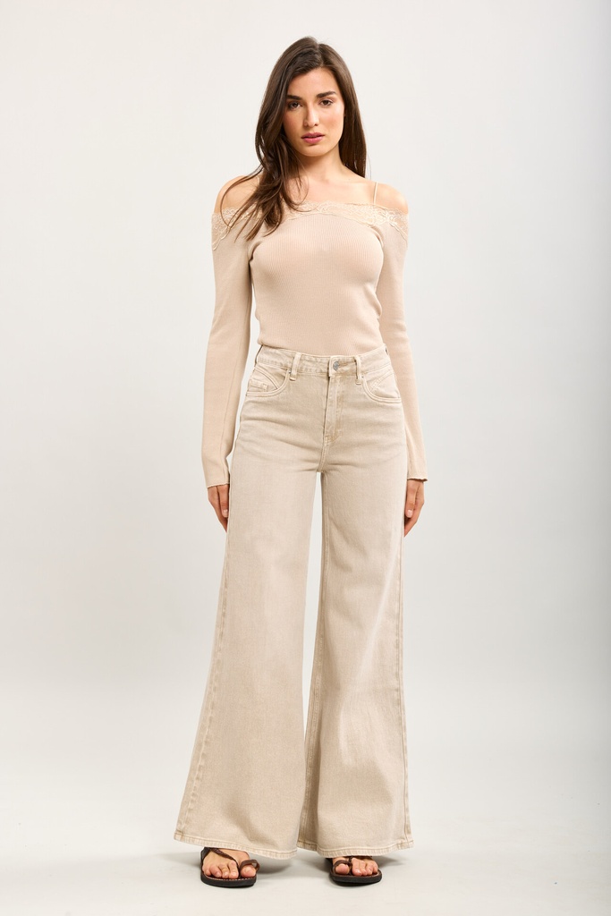 Jeans extra wide leg - Emilia - Beige — vue 2