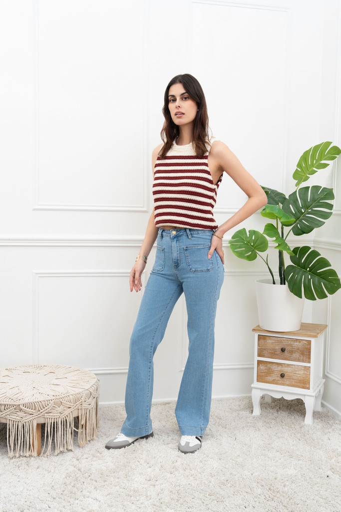 Jeans droit avec poches appliquées - Loris - bleu clair — vue 2