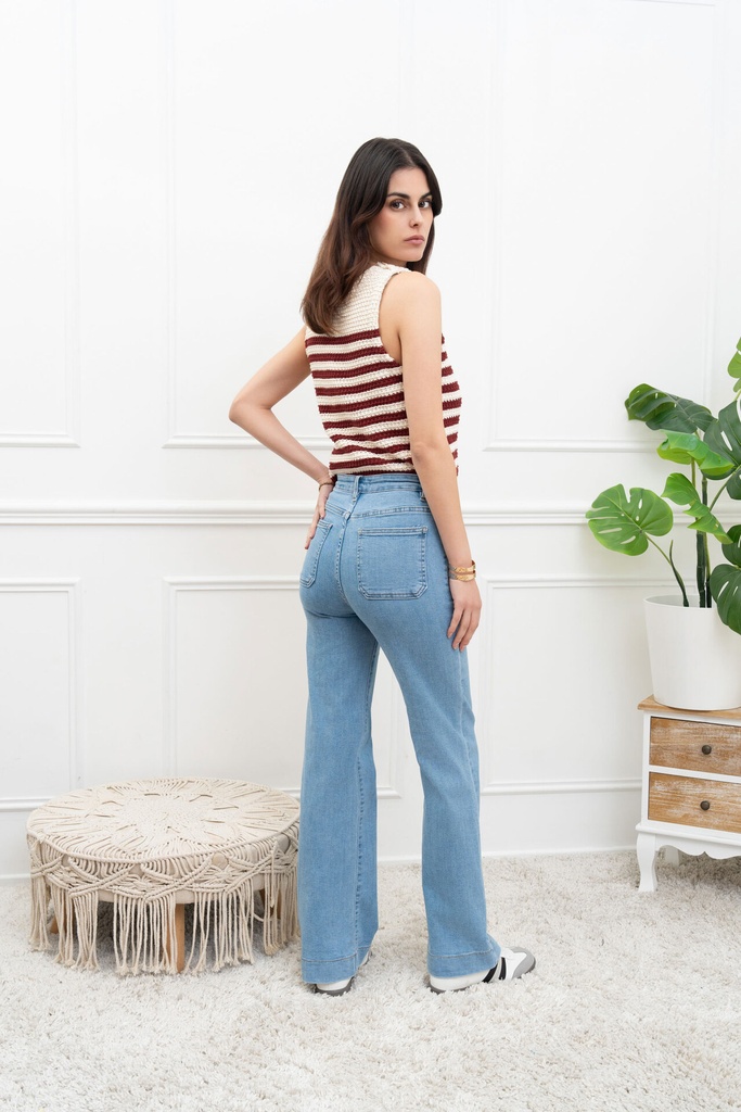 Jeans droit avec poches appliquées - Loris - bleu clair — vue 3