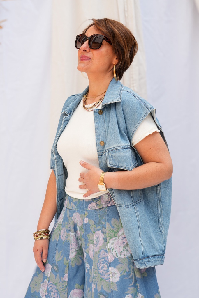 Veste en jeans sans manche oversize - Célia - Bleu