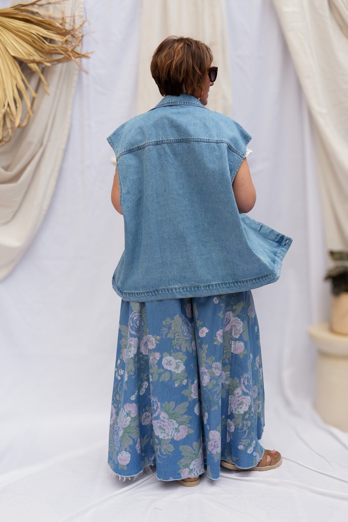Veste en jeans sans manche oversize - Célia - Bleu — vue 3