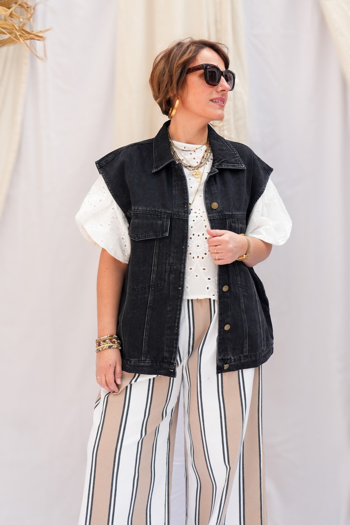 Veste en jeans sans manche oversize - Célia - Noir — vue 7