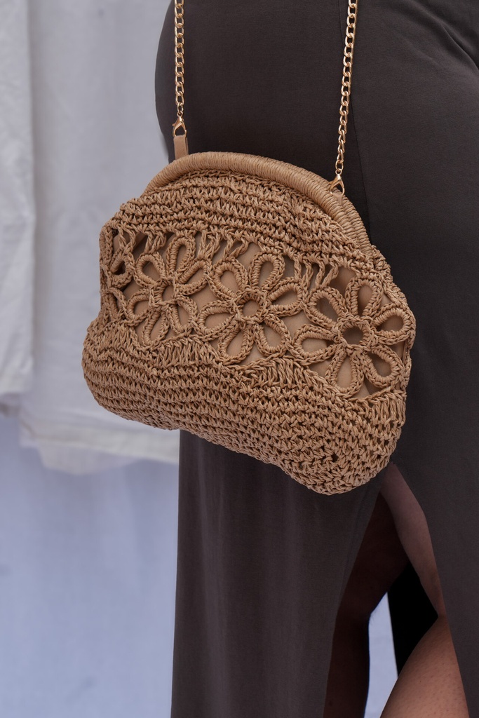 Sac pochette - Raphia fleurs - brun — vue 2