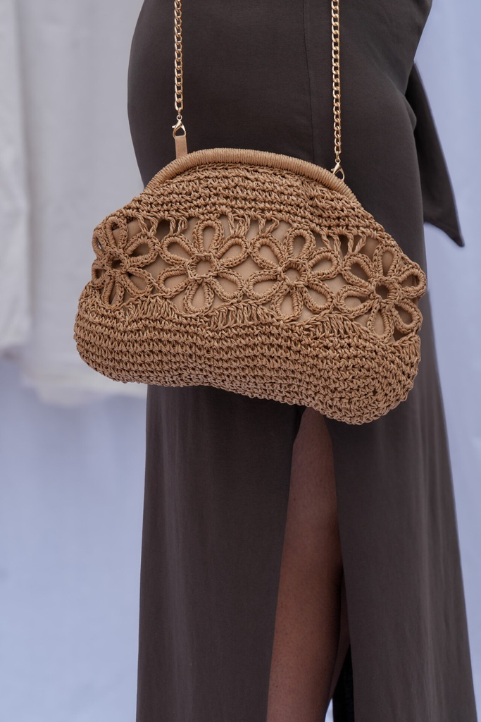 Sac pochette - Raphia fleurs - brun — vue 3