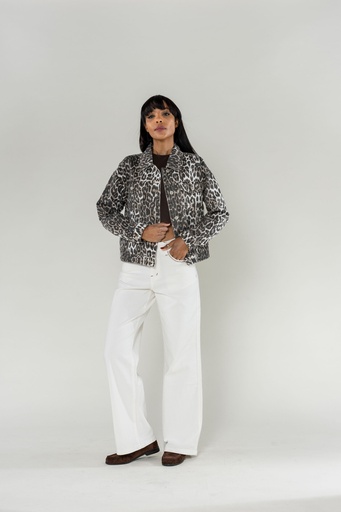 Veste en jeans coupe droite - Lola - léopard blanc