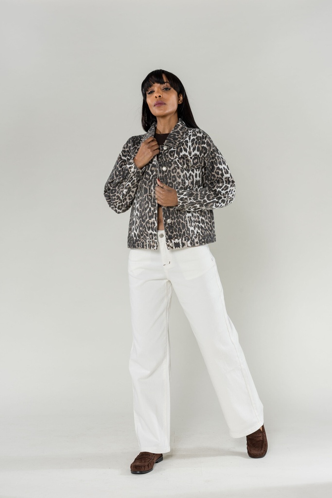 Veste en jeans coupe droite - Lola - léopard blanc — vue 3