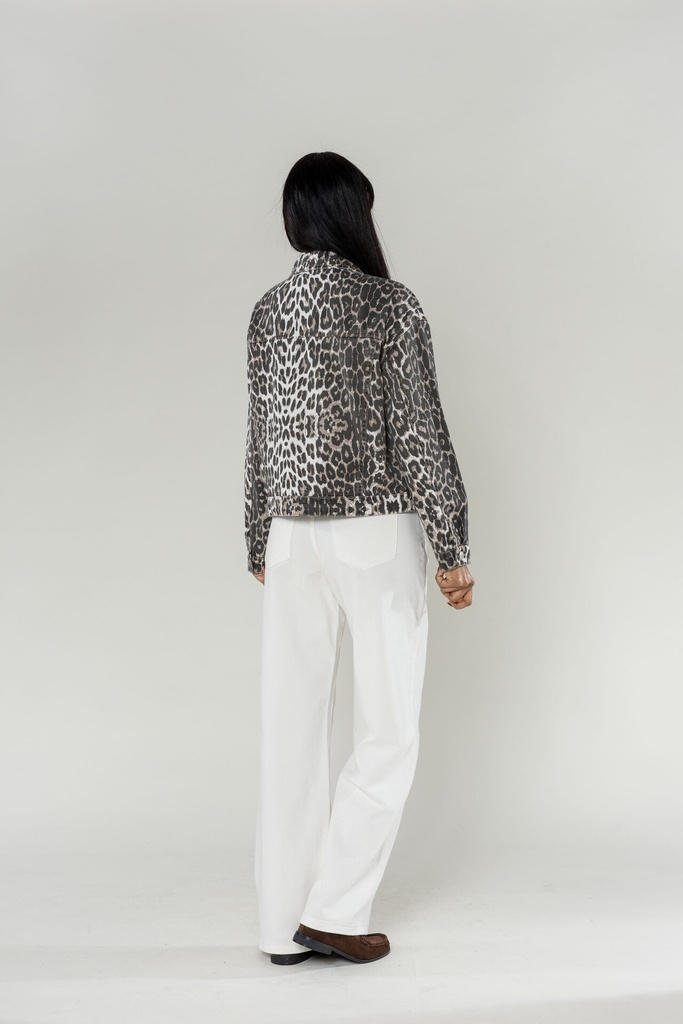 Veste en jeans coupe droite - Lola - léopard blanc — vue 5