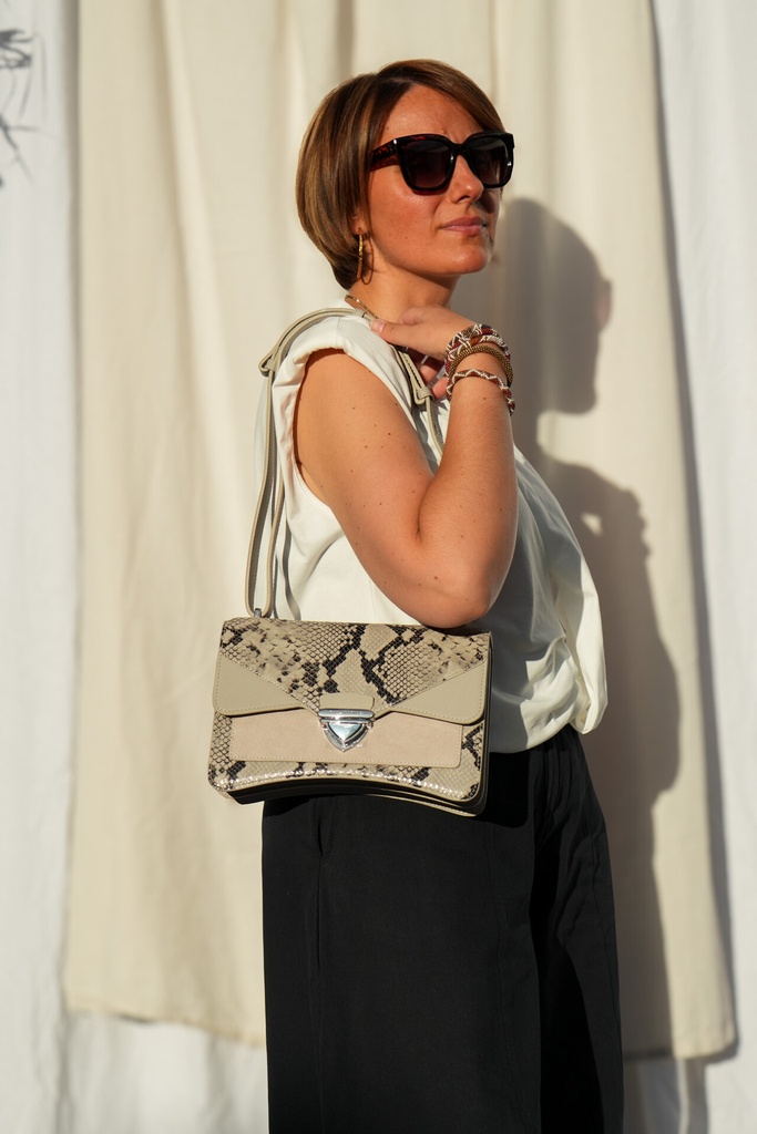 Sac à main cuir marron femme - Paul Marius - Madame George - Python Galet