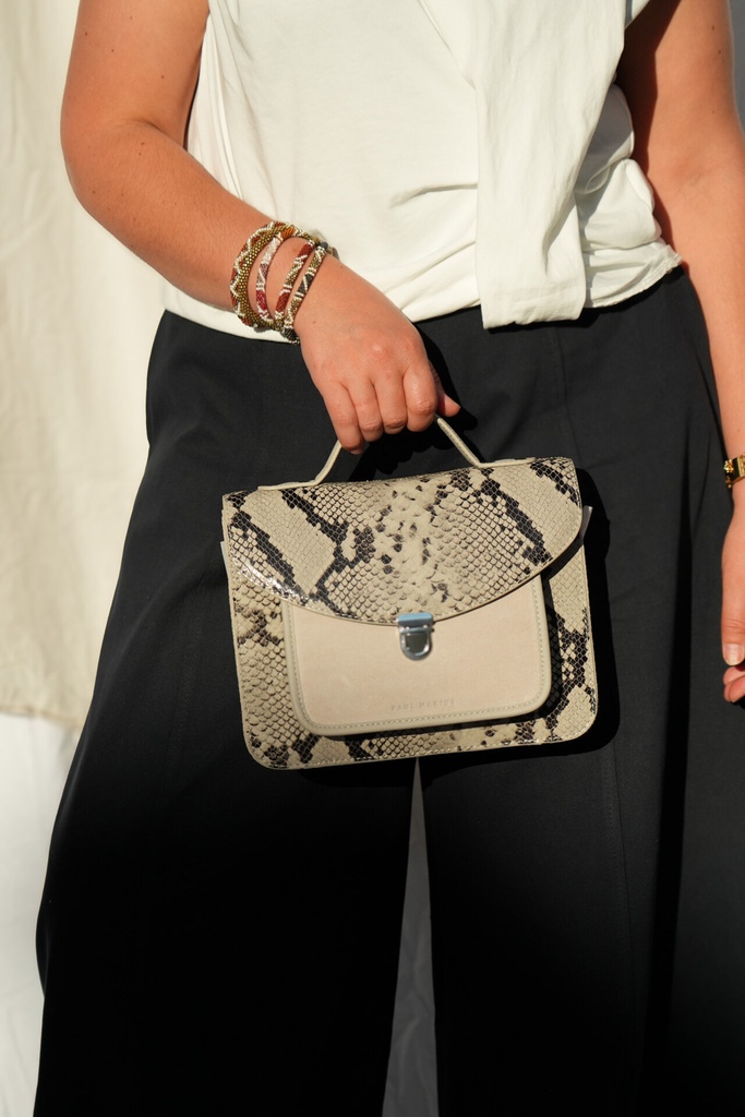 Sac à main cuir noir - Paul Marius - Mademoiselle George Python - Galet