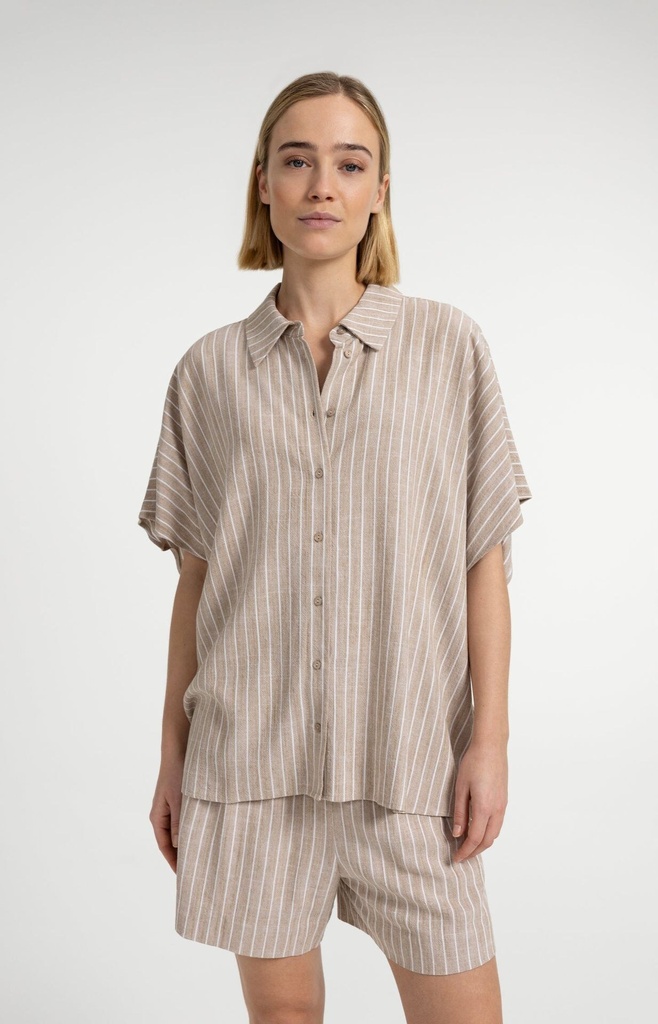 Chemise manches courtes à rayures - YAYA - Safari Brown Dessin — vue 4