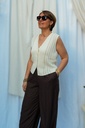Gilet rayé sans manches, en maille à col V - YAYA - Pure White Dessin — vue 3