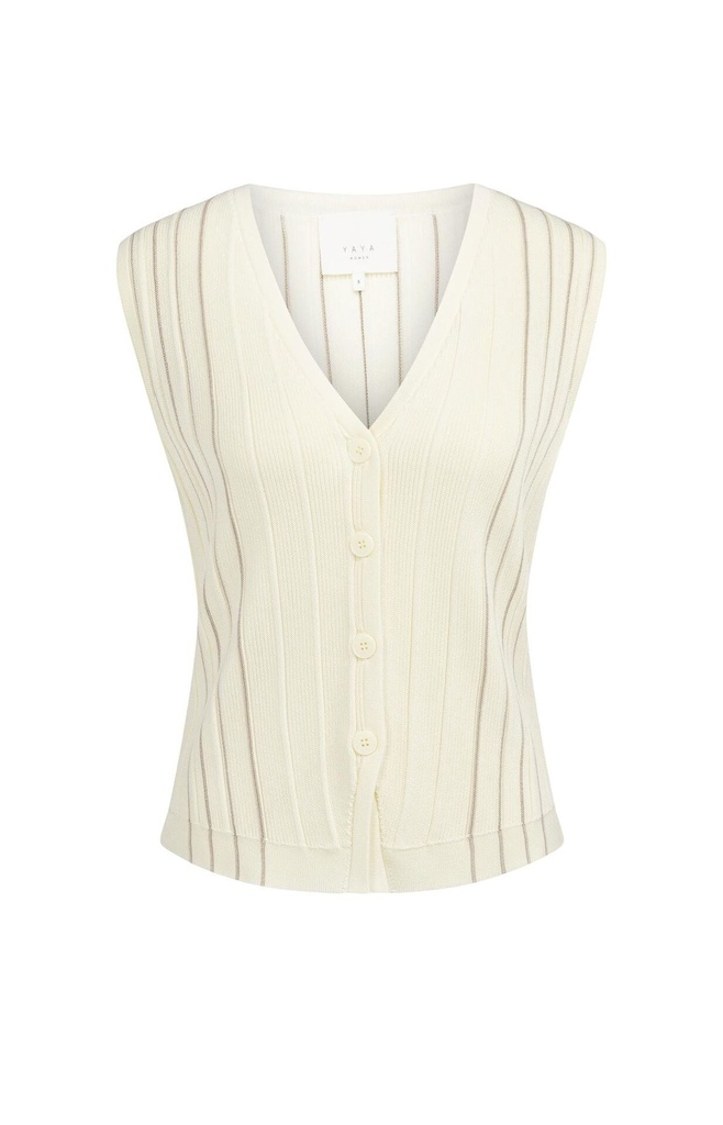 Gilet rayé sans manches, en maille à col V - YAYA - Pure White Dessin — vue 4