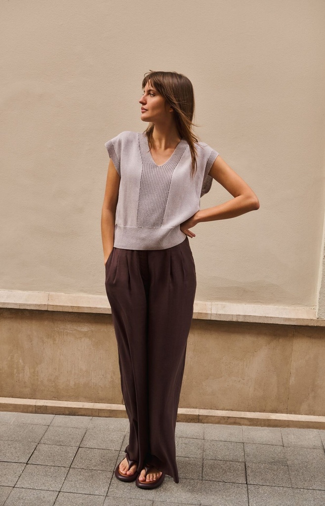 Pull col V en maille texturée - YAYA - Alabaster Gray Melange — vue 2