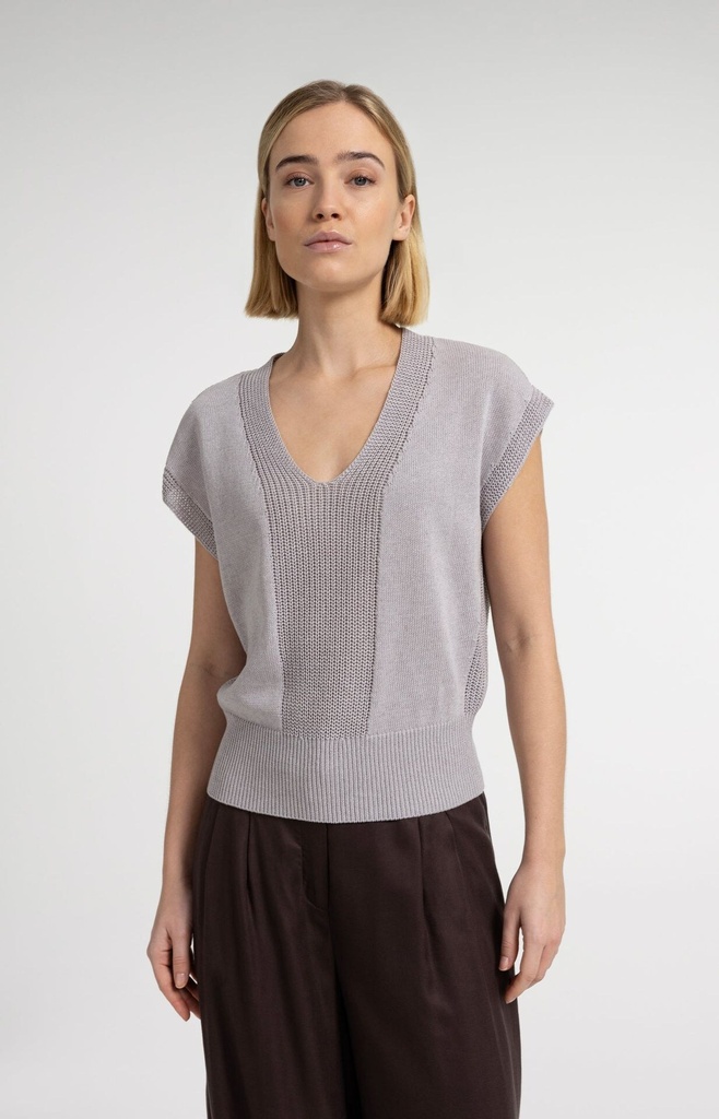 Pull col V en maille texturée - YAYA - Alabaster Gray Melange — vue 4