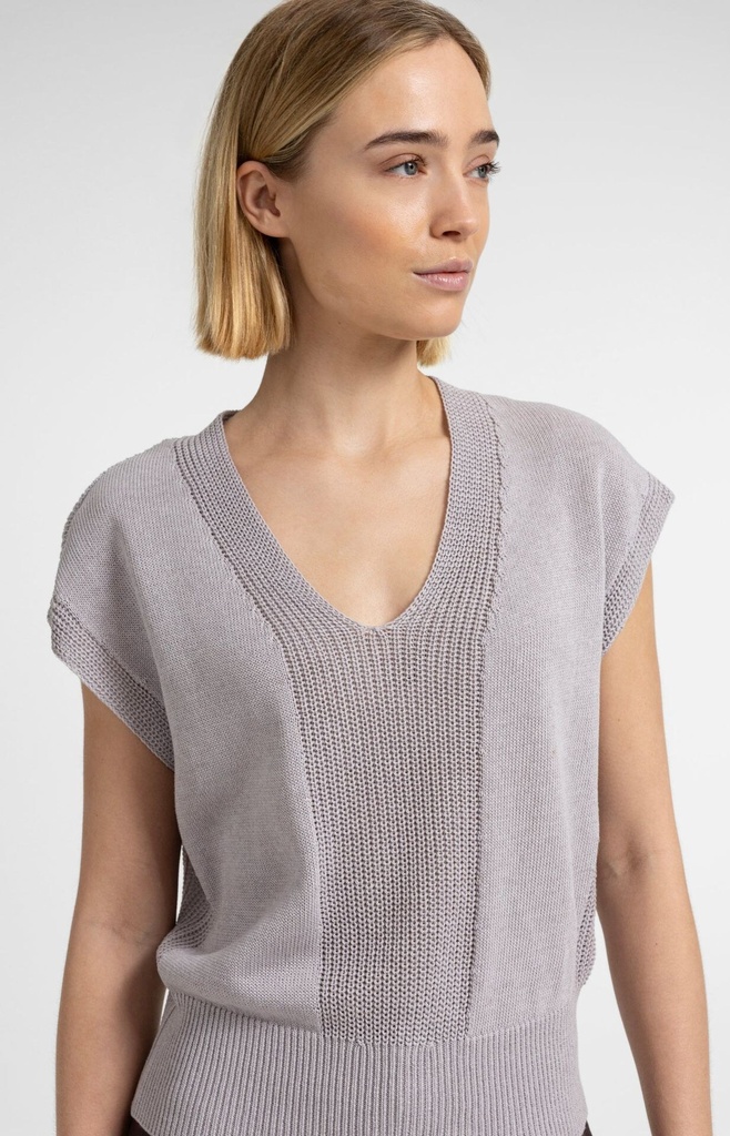 Pull col V en maille texturée - YAYA - Alabaster Gray Melange — vue 6