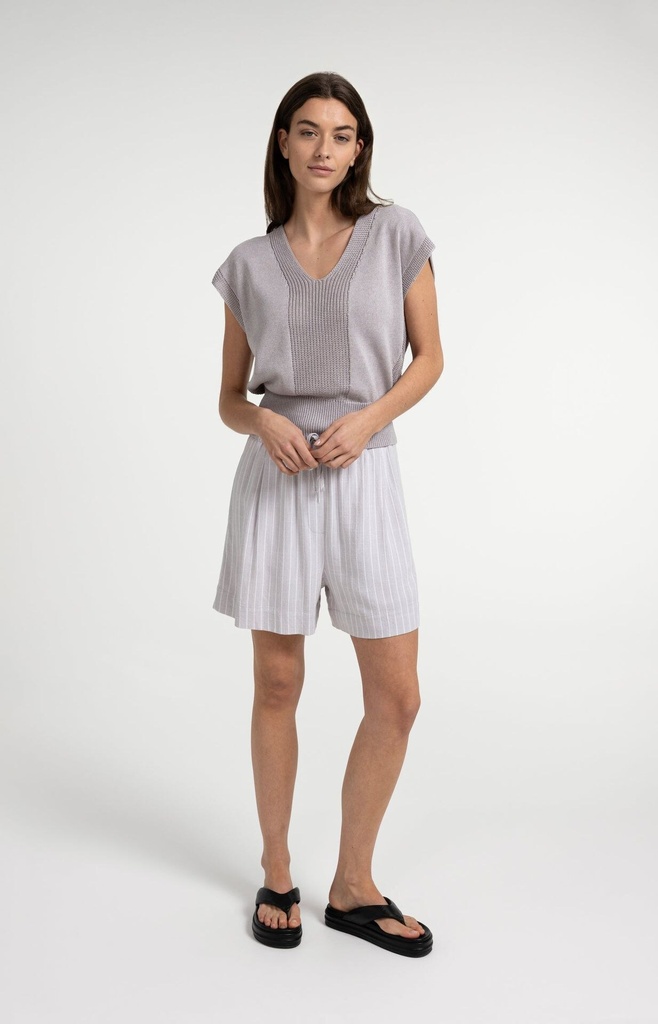 Pull col V en maille texturée - YAYA - Alabaster Gray Melange — vue 7