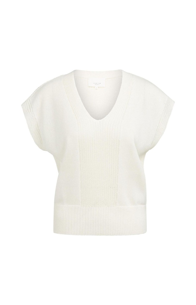 Pull col V en maille texturée - YAYA - Milk Beige Melange — vue 2