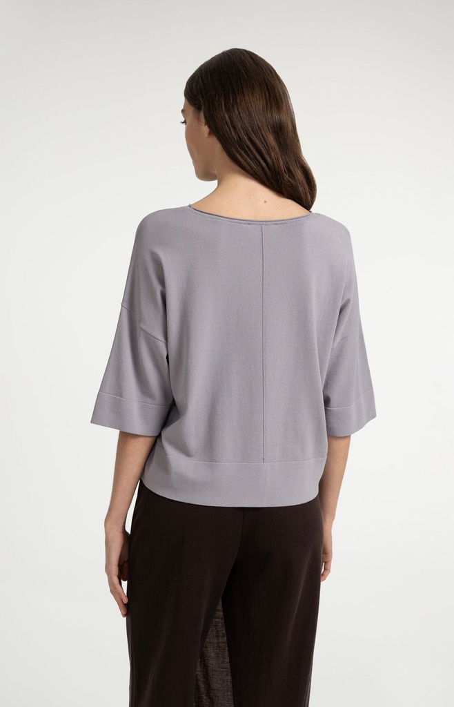 T-shirt oversize, col bateau, en maille fine - YAYA - Storm Cloud Grey — vue 3