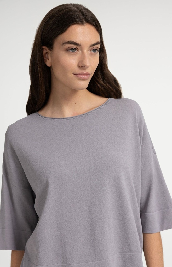 T-shirt oversize, col bateau, en maille fine - YAYA - Storm Cloud Grey — vue 4