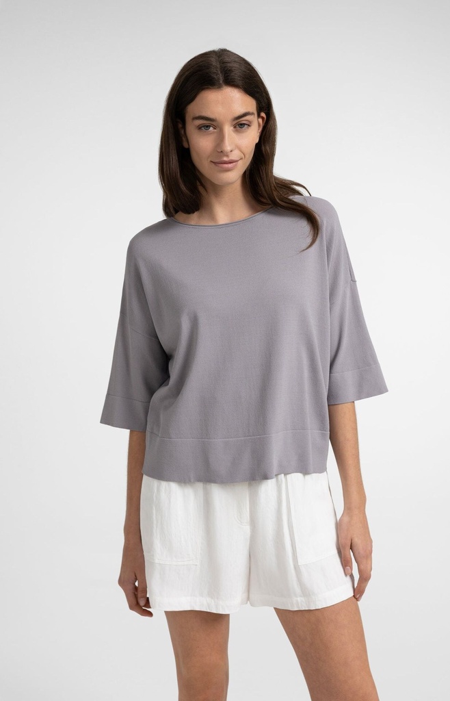 T-shirt oversize, col bateau, en maille fine - YAYA - Storm Cloud Grey — vue 6