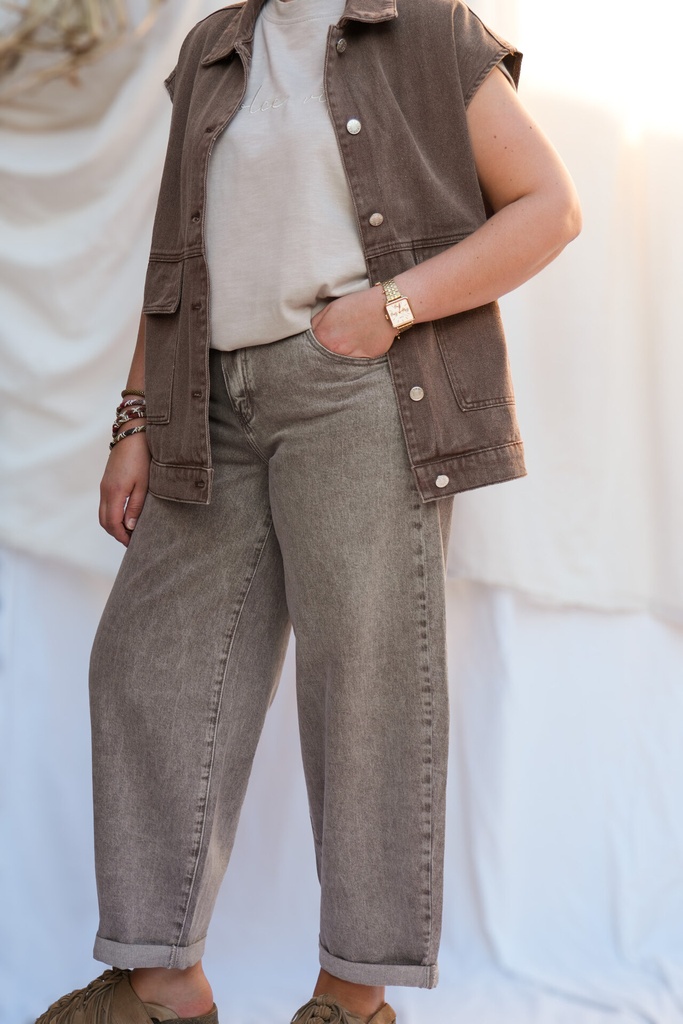 Veste sans manche en jeans - Marron — vue 4
