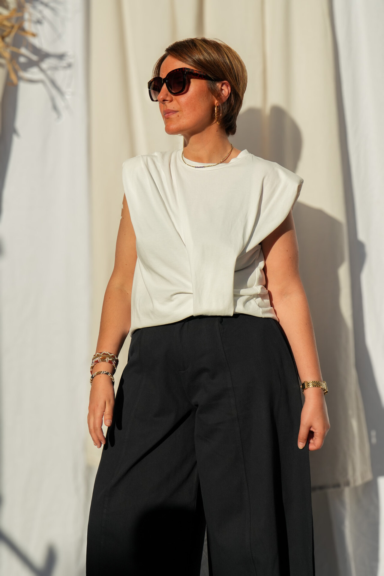 T-shirt avec épaulettes et noeud - Blanc — vue 4