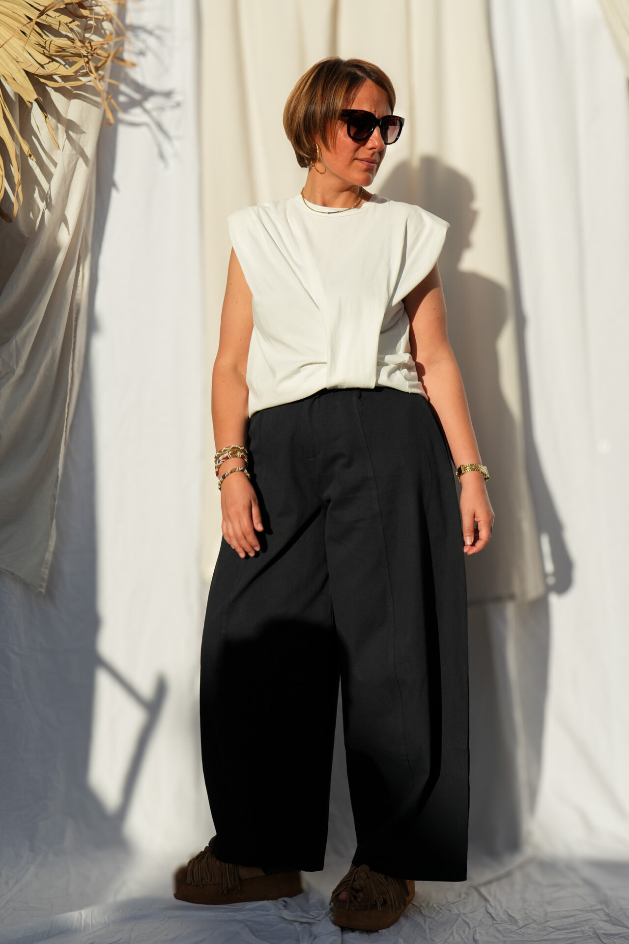 T-shirt avec épaulettes et noeud - Blanc — vue 5