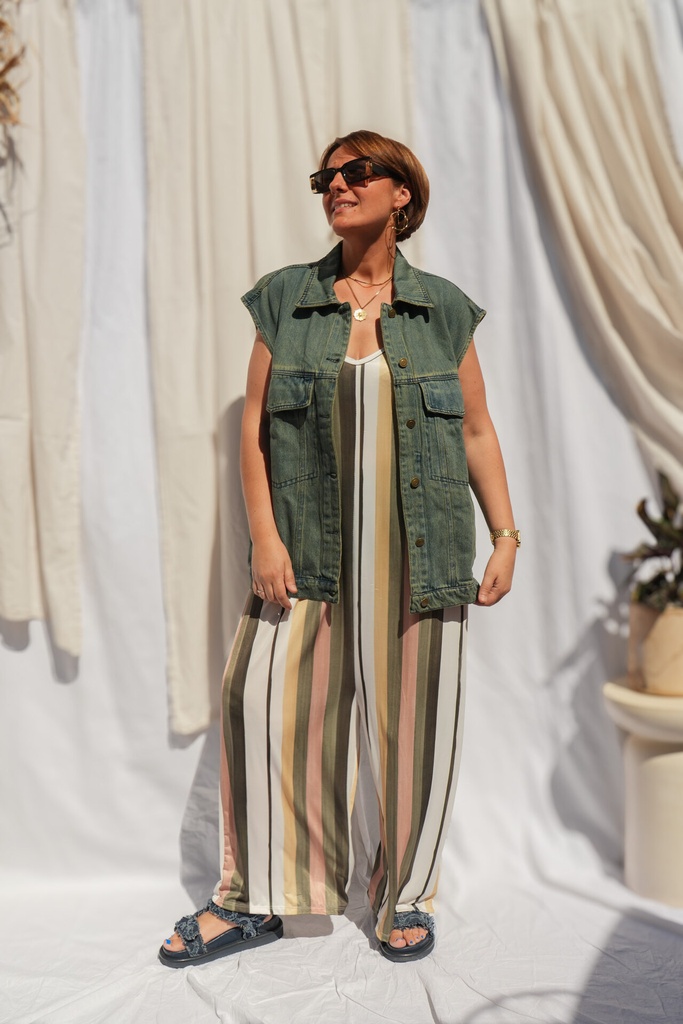 Veste en jeans sans manche oversize - Célia - Vert