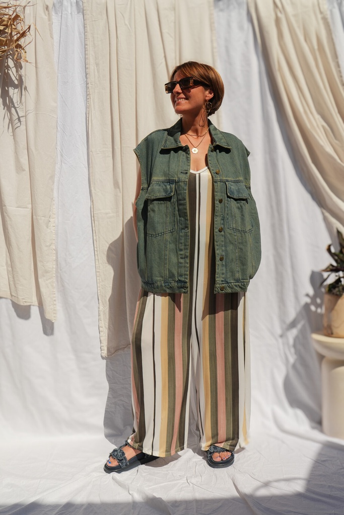 Veste en jeans sans manche oversize - Célia - Vert — vue 4