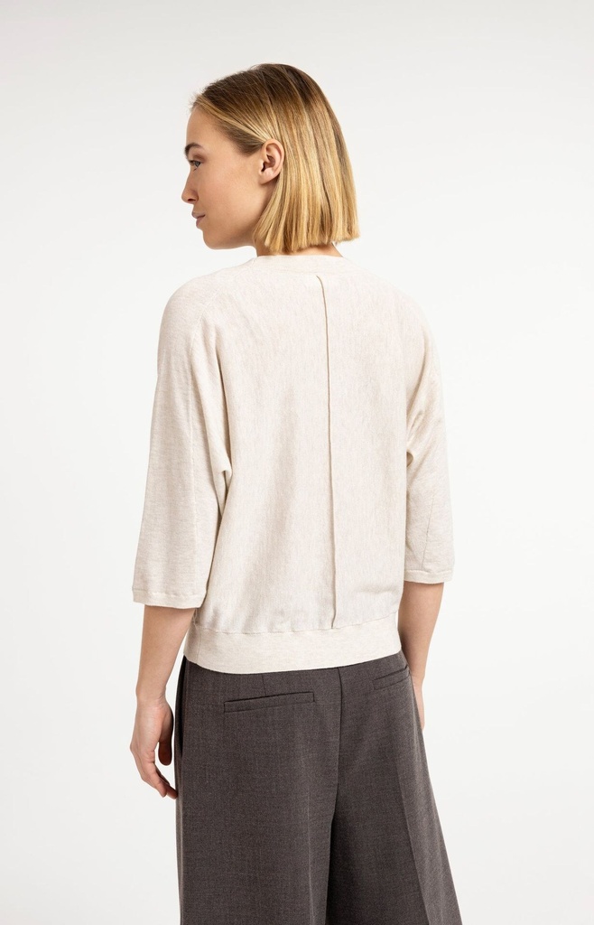 Pull col V, manches 3/4 et coutures apparentes - YAYA - Beige Melange — vue 3
