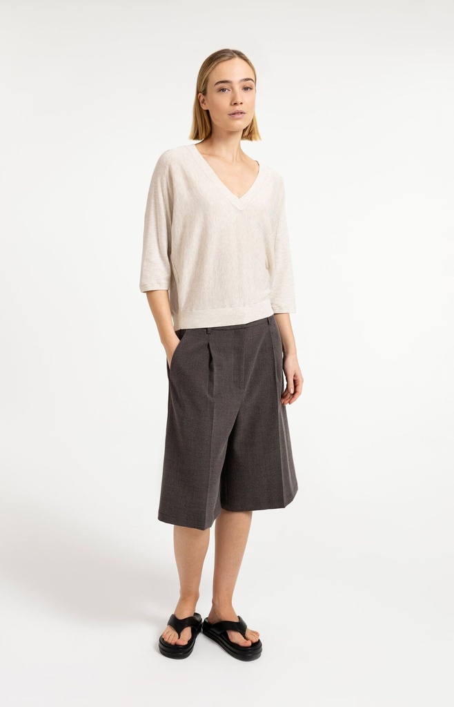 Pull col V, manches 3/4 et coutures apparentes - YAYA - Beige Melange — vue 5