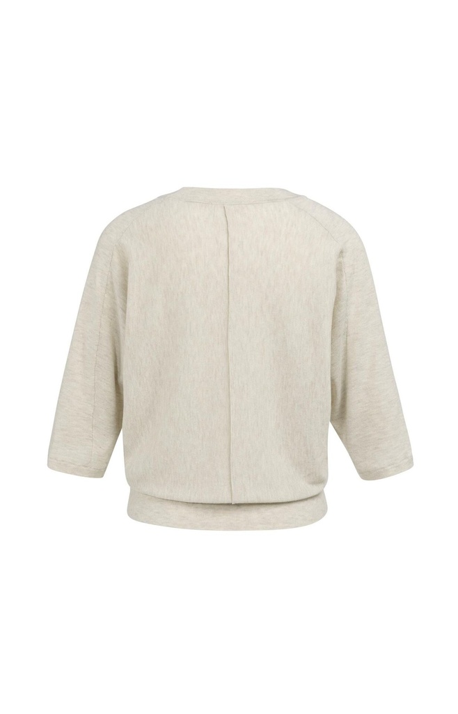 Pull col V, manches 3/4 et coutures apparentes - YAYA - Beige Melange — vue 6