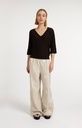 Pull col V, manches 3/4 et coutures apparentes - YAYA - Delicioso Brown Melange — vue 7