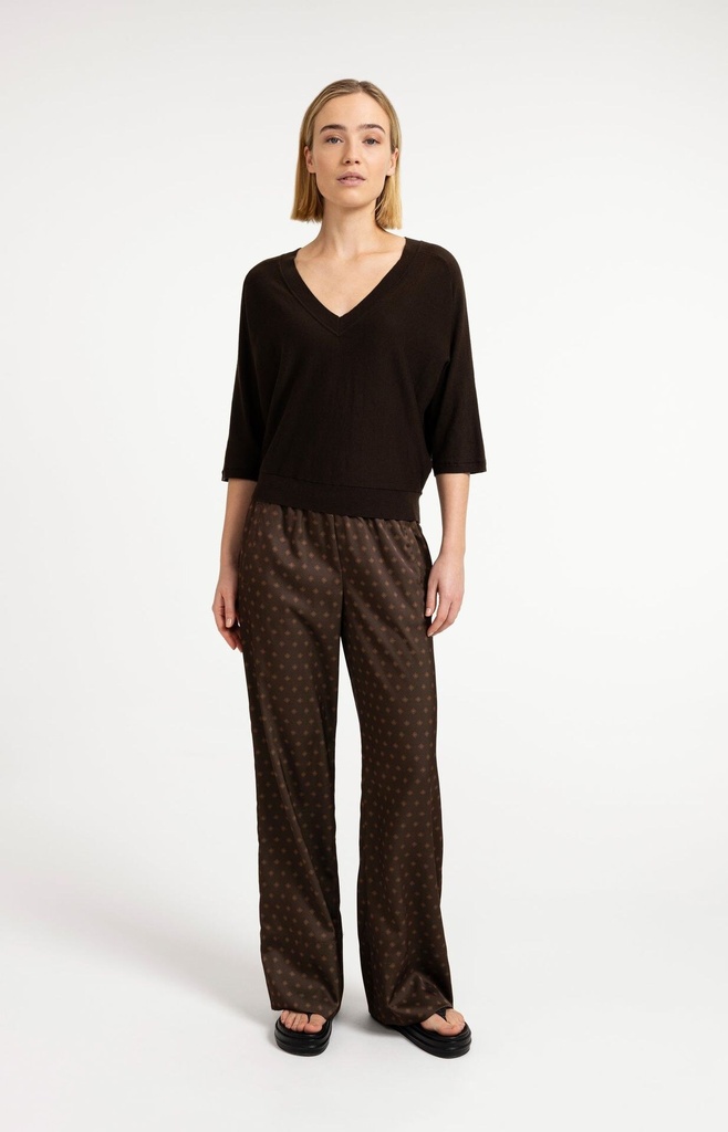 Pull col V, manches 3/4 et coutures apparentes - YAYA - Delicioso Brown Melange — vue 8