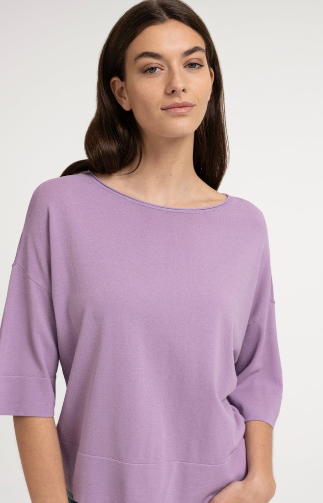 T-shirt oversize, col bateau, en maille fine - YAYA - Lavender Mist Purple — vue 4