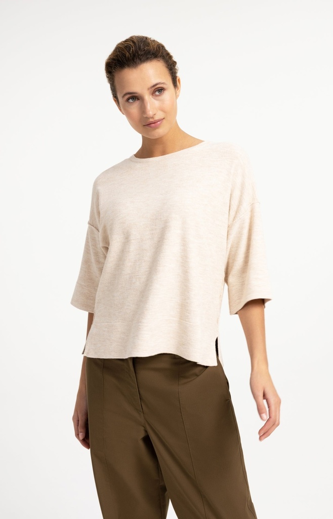 T-shirt oversize en maille fine avec manches mi-longues - YAYA - Almond Peach Pink Melange — vue 3