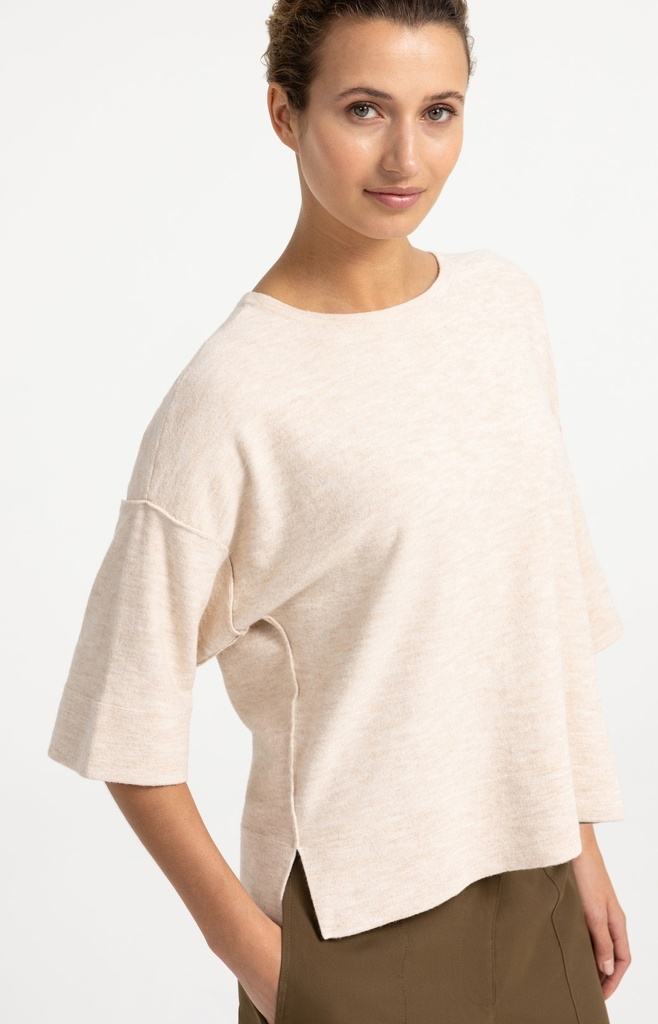 T-shirt oversize en maille fine avec manches mi-longues - YAYA - Almond Peach Pink Melange — vue 5
