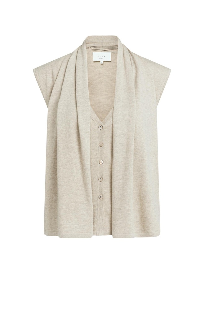 Cardigan sans manches avec superposition et boutons - YAYA - Pure Cashmere Grey Melange
