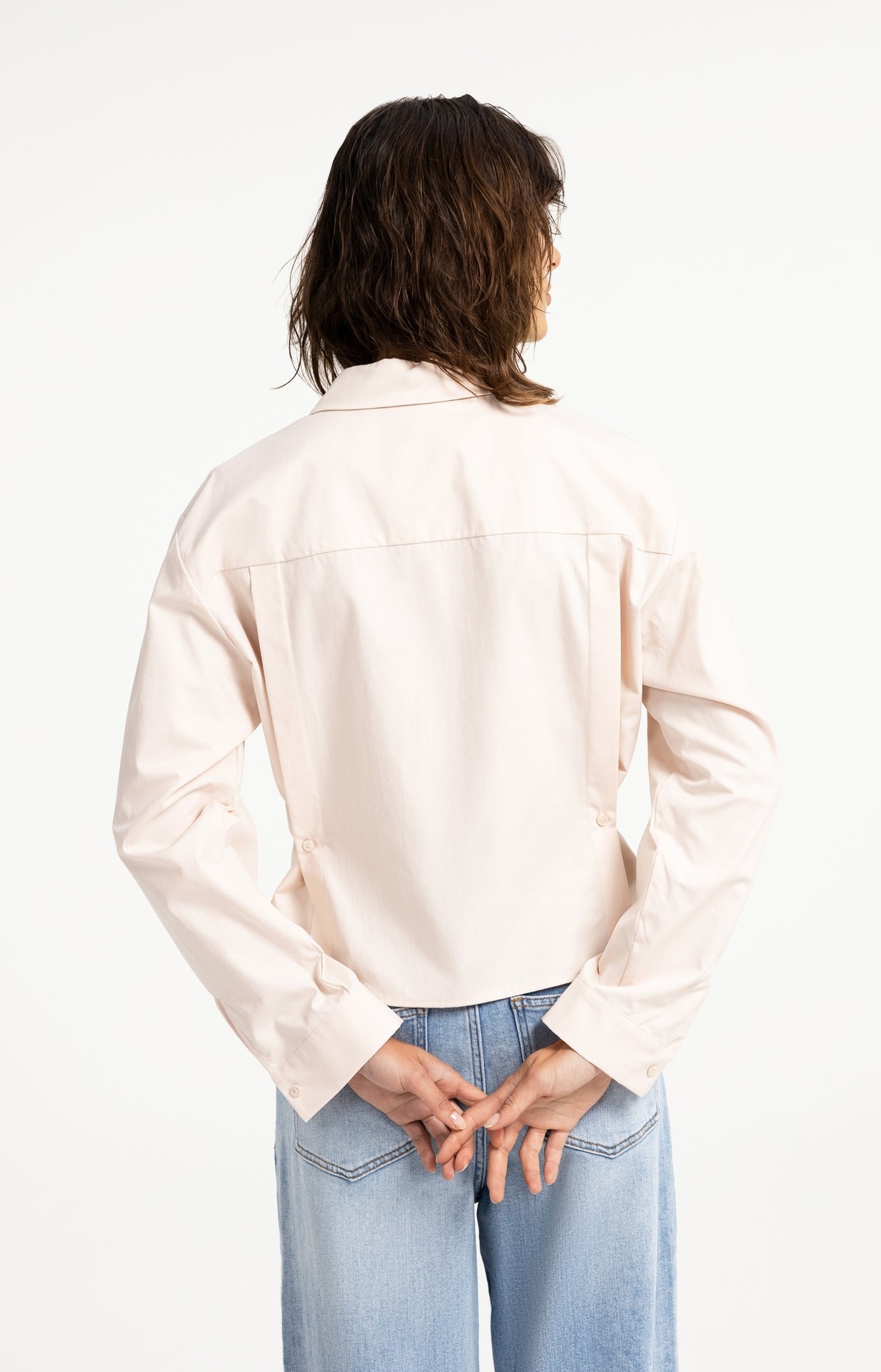 Chemisier en popeline à taille ajustable et manches longues - YAYA - Almond Peach Pink (4)
