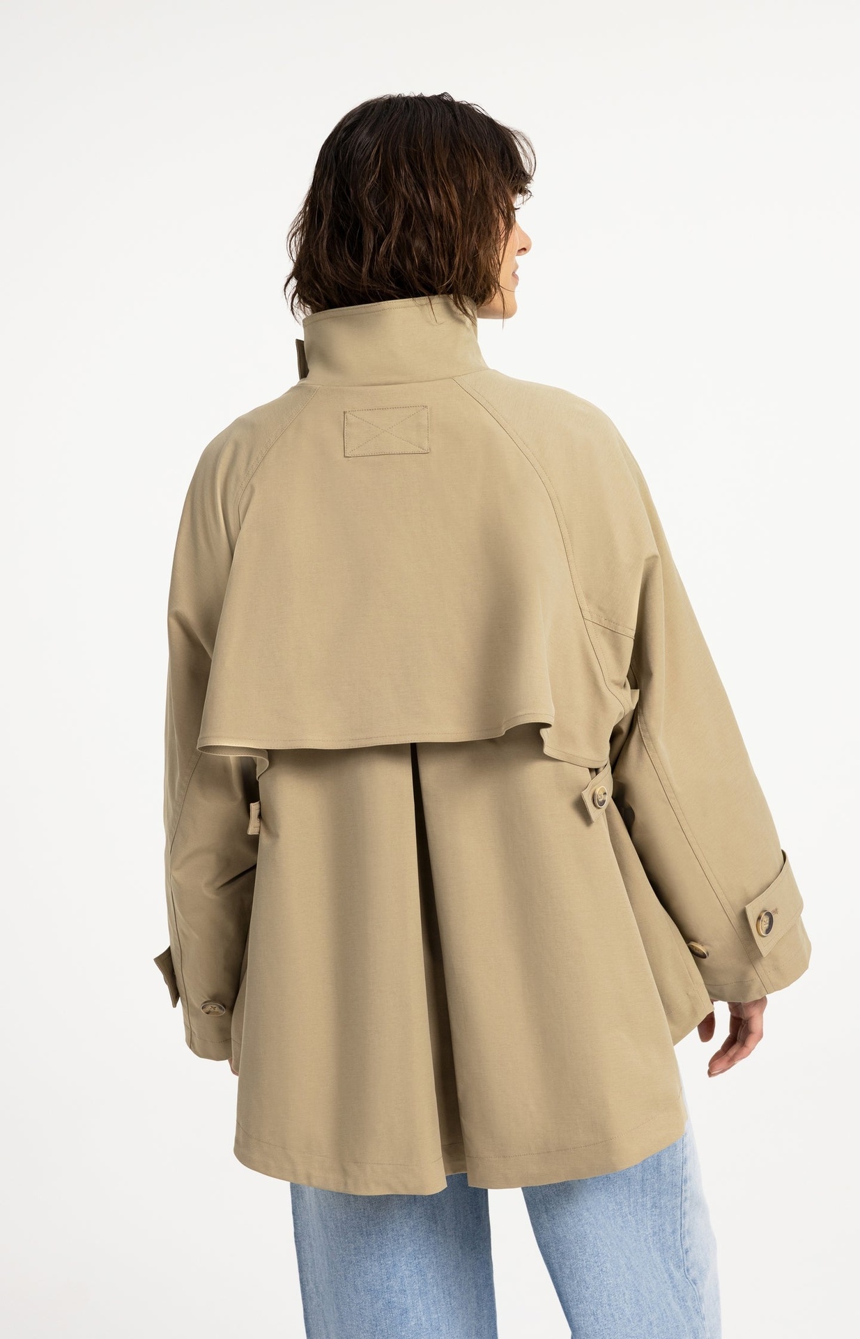 Veste trench à la coupe évasée et au col montant - YAYA - Olive Gray Green (7)