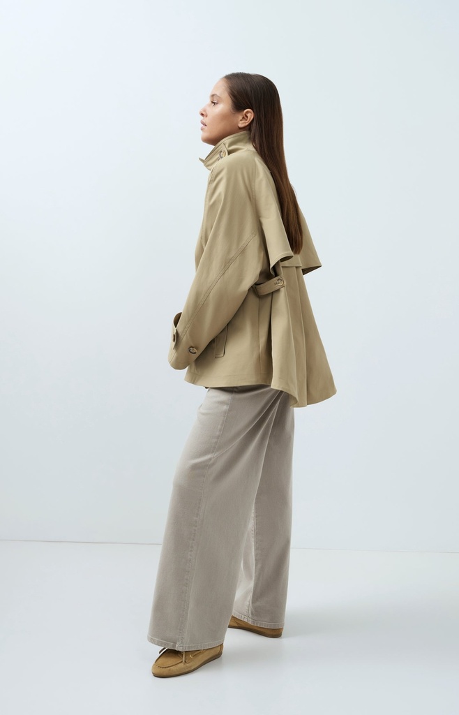 Veste trench à la coupe évasée et au col montant - YAYA - Olive Gray Green (14)
