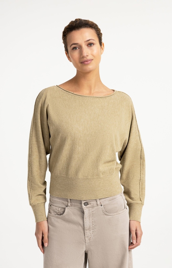 Pull à col bateau et manches longues - YAYA - Olive Gray Green — vue 3