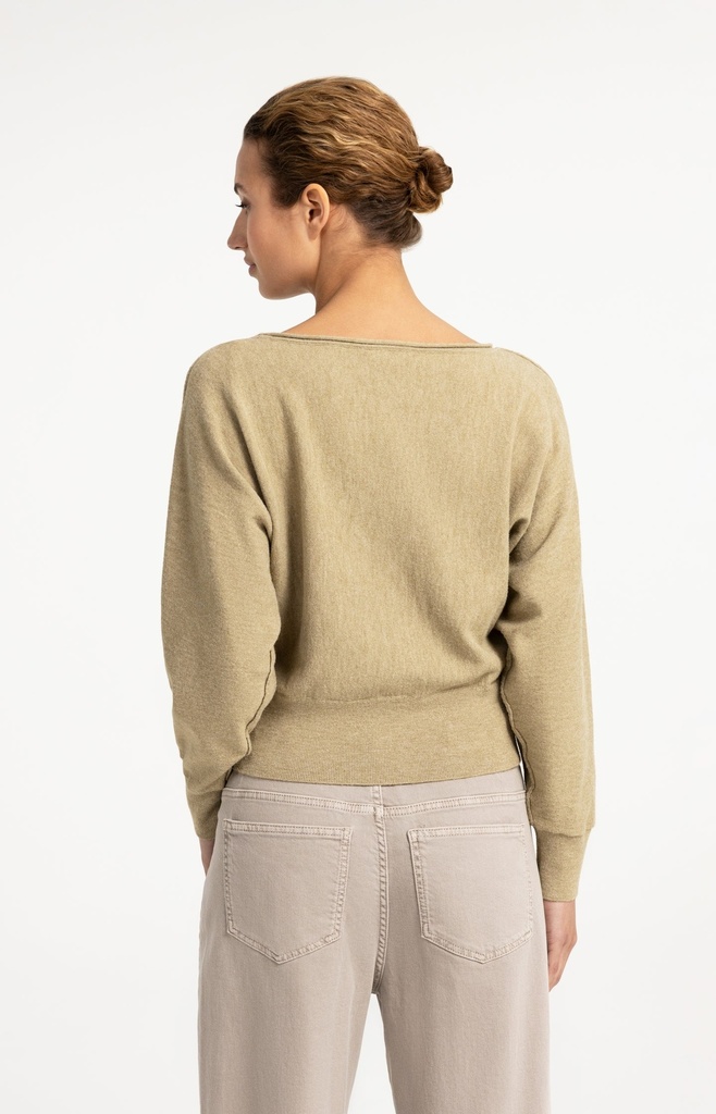 Pull à col bateau et manches longues - YAYA - Olive Gray Green (4)