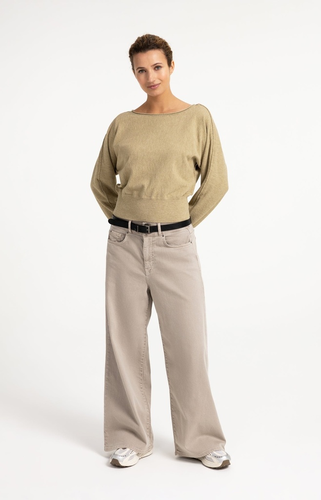 Pull à col bateau et manches longues - YAYA - Olive Gray Green — vue 7