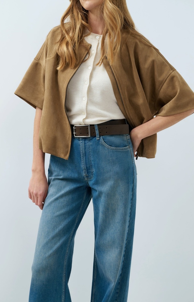 Veste oversize en suédine avec manches courtes - YAYA - Otter Brown (3)