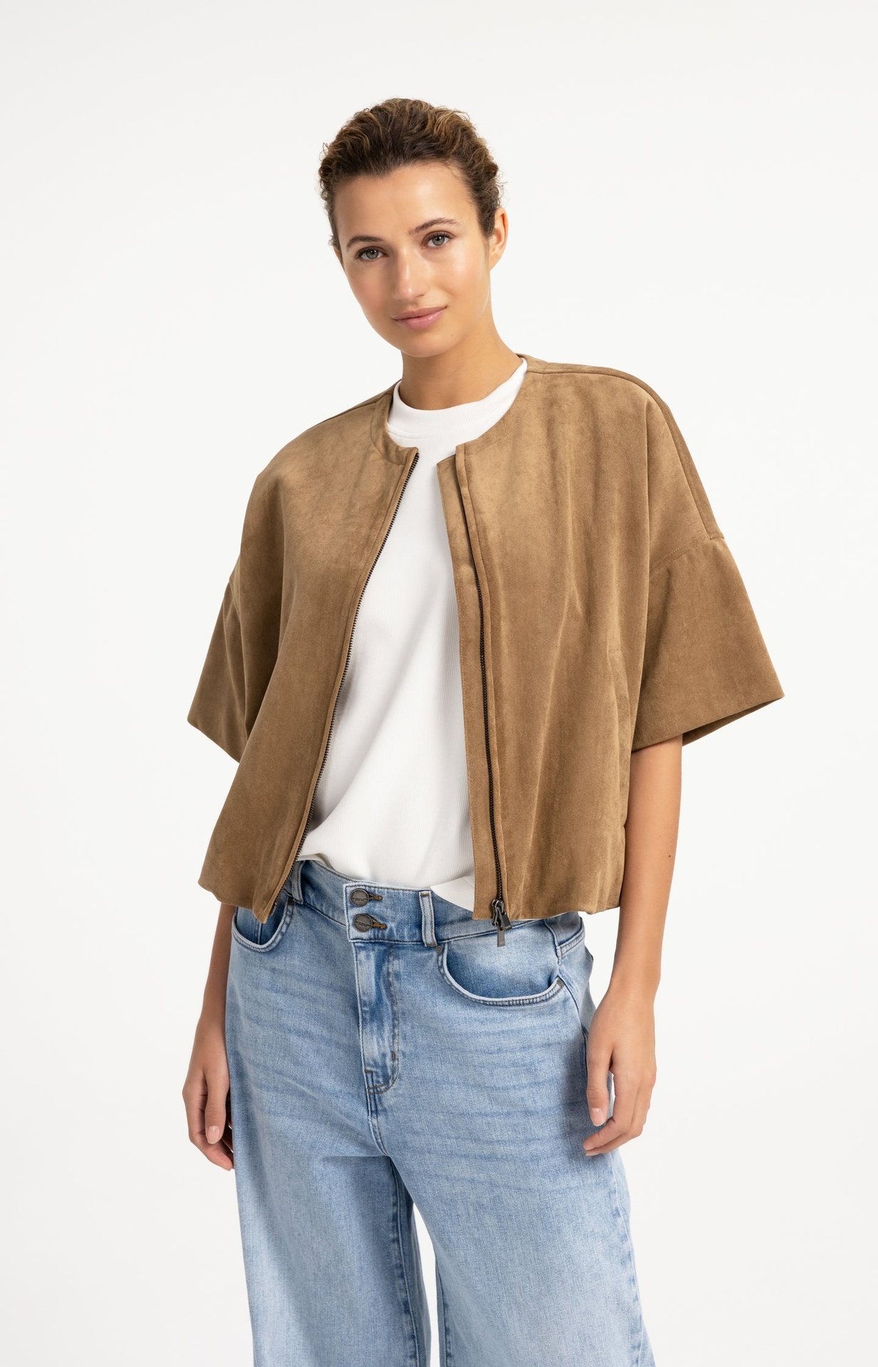 Veste oversize en suédine avec manches courtes - YAYA - Otter Brown (6)